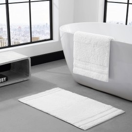 Vera Wang - Bath Rugs, Luxury Bathroom Decor, Soft & Absorbent Cotton Bath Mat (Eden White, 2 Piece)