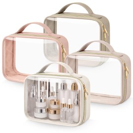 Abbylike 4 Pcs Clear Makeup Bags with Handles Tsa Approved Toiletry Bag with Zipper PU Leather Quart Size Clear Cosmetic Pouch for Travel Women Men Airport Compliant Bags(Nude Tonal Combinations)