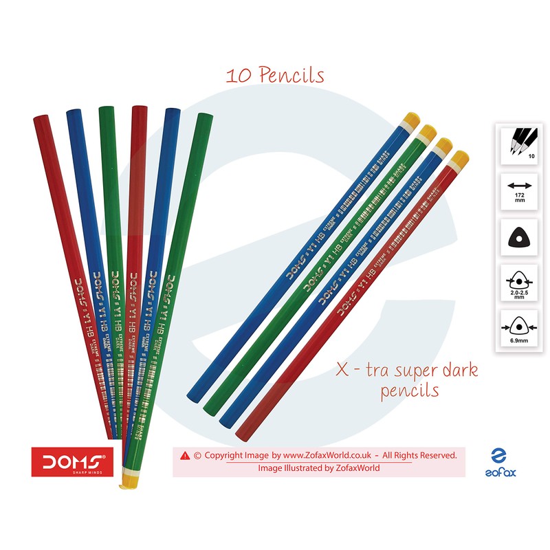 Doms Y1 HB Extreme Dark Triangular Pencils Eraser Sharpener School