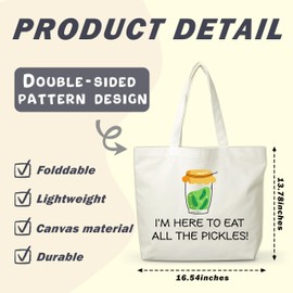 Women Pickles Canvas Tote Bag, Funny Gifts For Pickles Lovers, Reusable Grocery Folding Shopping Tote, Aesthetic Shoulder Bag, Thanksgiving Christmas Gifts For Friends Colleagues -A04