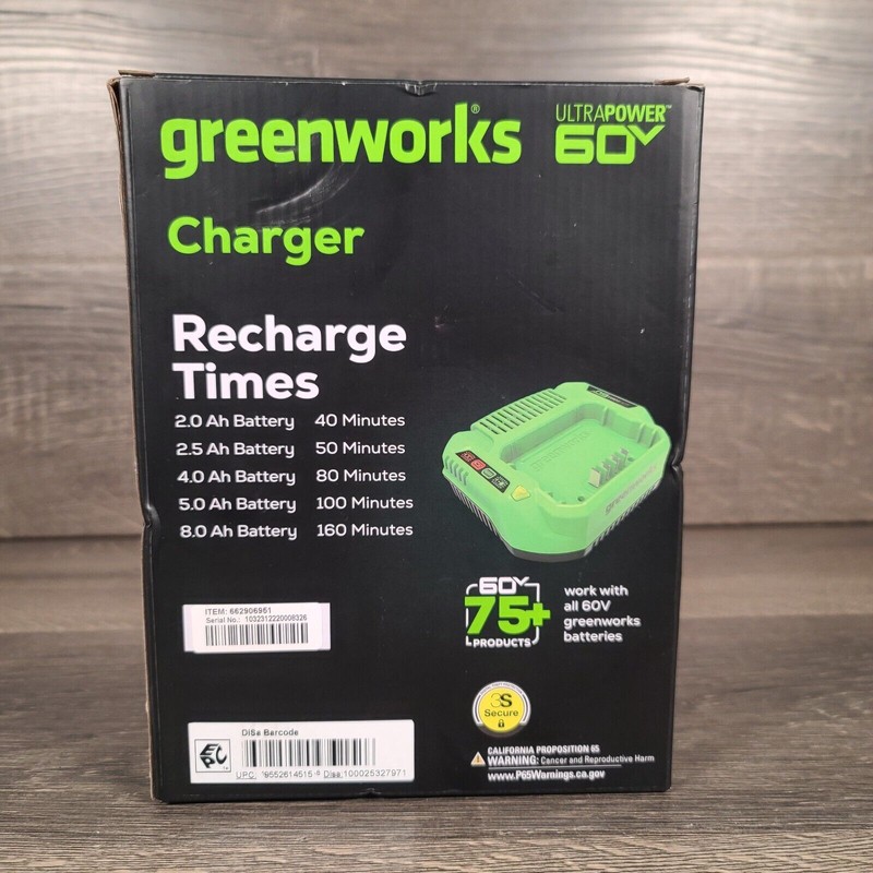Greenworks Charger 60v Ultra Power 3 Amp All Batteries LED