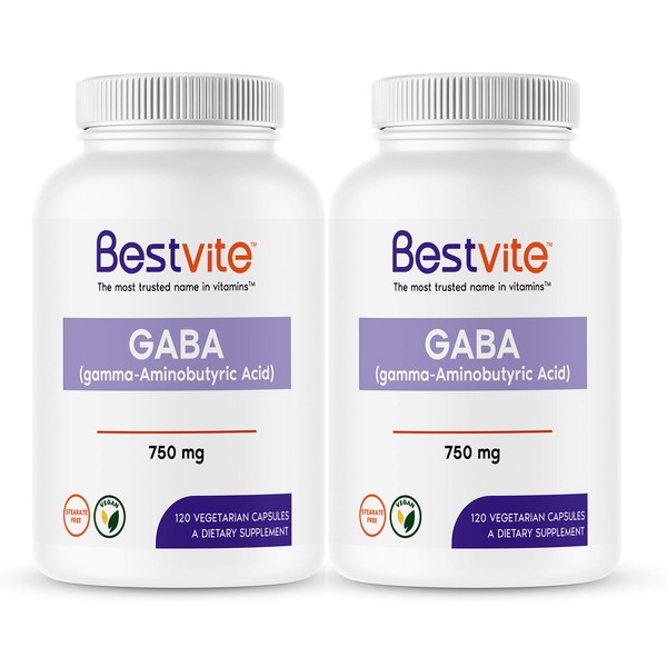 GABA 750mg per Capsule (240 Vegetarian Capsules) (2-Pack) - No Stearates - No Fillers - Vegan - Gluten Free - Non GMO