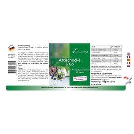 Artichoke Complex - 180 Capsules for 2 Months - 2.5% Cynarine, with Nettle Extract and Juniper Berry - Vegan Vitamintrend®