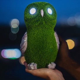 Garden Statue of Owl with Solar Light Eyes - Outdoor Fall Decoration - Yard Owl Figurine for Patio, Balcony, Lawn Ornament - Unique Housewarming Gift