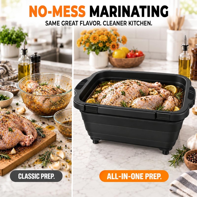 XL Collapsible BBQ Prep Tub with Locking Lid and Cutting