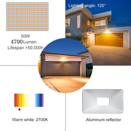 CLY LED Spotlight with Motion Sensor Outdoor 50 W 4700 LM Super Bright 2700 K Warm White LED Floodlight IP66 Waterproof Outdoor Spotlight Brightness Adjustable Headlight for Garden Garage Yard