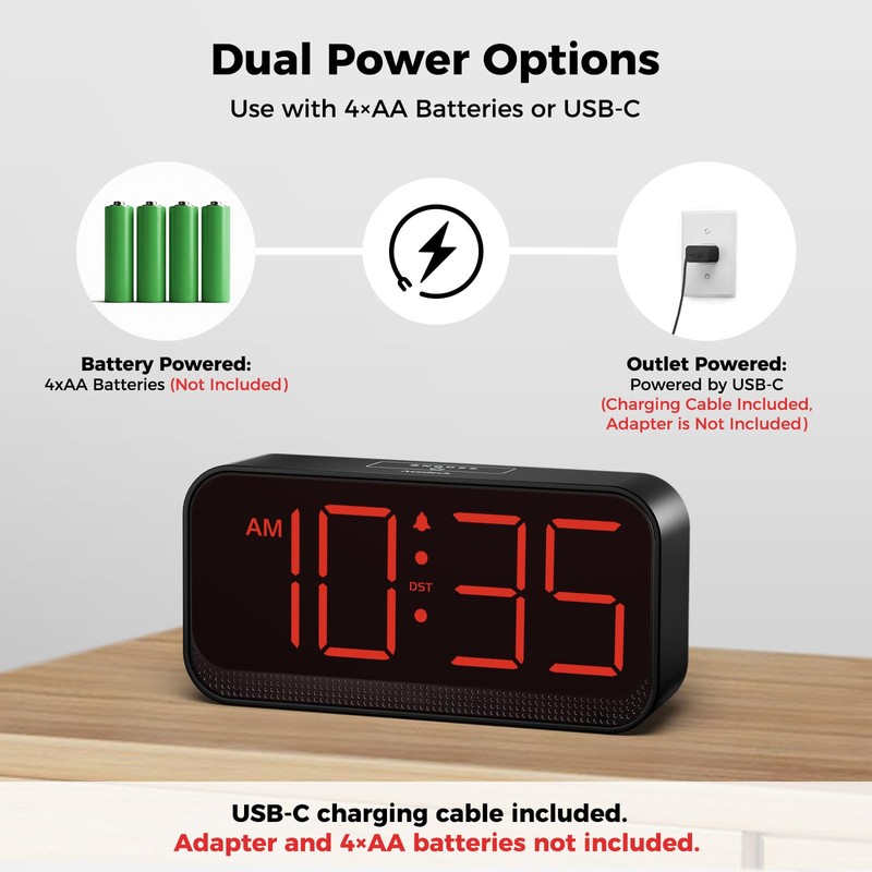 Acedeck Battery Operated Digital Clock: Cordless Small Alarm Clock for