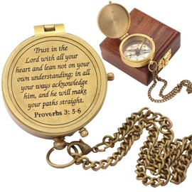 Roorkee Instruments India Compass with Scripture Proverbs 3: 5-6 is Engraved,Engraved Compass W/Wood Case, Confirmation Gift Ideas, Baptism Gifts