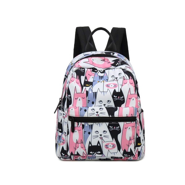Ymeibe 12 Inch Cute Cat Mini Backpack for Teen Girls Patterns Printed Casual Lightweight Canvas Backpack Multi-Pockets Fashion Backpack for Sport Travel