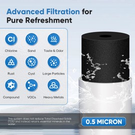 PUREPLUS Under Sink Water Filter, 40,000 Gallons Capacity, 99.99% Chlorine Reduction, NSF/ANSI 42 Certified, Removes Heavy Metals and Chlorine, Direct Connect Under Counter Water Filtration System