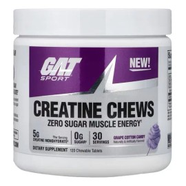 Creatina Gat Sports Masticables de 120 Tabletas, Sabor Algodón de Azúcar de Uva