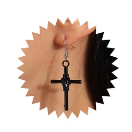 Allereya Vintage Cross Dangle Earrings Cross Drop Earrings Retro Cross Earrings Black Cross Hook Earrings Jewelry for Women and Girls