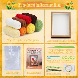 Qzma Sunflower Crochet Kit with Photo Frame, Sunflower Knitting Weaving Set with Yarn, Hooks, Instruction, Stitching Markers, Fiber Fill, Floral Wire, Crochet Set for Mother's Day, Thanksgiving Day