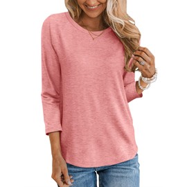 TICTICMIMI Women's Crewneck 3/4 Sleeve Tops Casual T Shirts Basic Summer Tees Loose Fit Pullover Tunic Blouse Coral