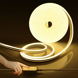 LRGBST 2 m Warm White LED Strip, IP65 Waterproof 3000 K LED Strip Light, 5 V USB Dimmable Neon LED Strip with Touch Dimmer Switch for Indoor Outdoor Use Decorative Lighting