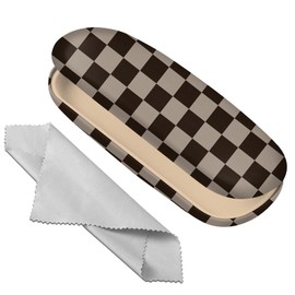 Deokke Glasses Case Hard Shell Glasses Protective Case Glasses Holder Box with Cleaning Cloth for Women Men Cute, L11-Brown Checked