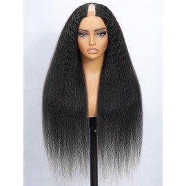 DMKEEP Kinky Straight U Part Human Hair Wig 12A Upgraded Glueless Full Head Clip in U Part Wigs for Women 28 Inch