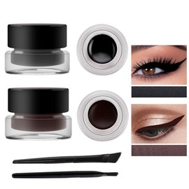 Long Lasting Eyeliner Cream with Brush, 2 Counts/set Waterproof & Sweat Proof Eyeliner, Professional Eye Makeup Tool for Women & Girls