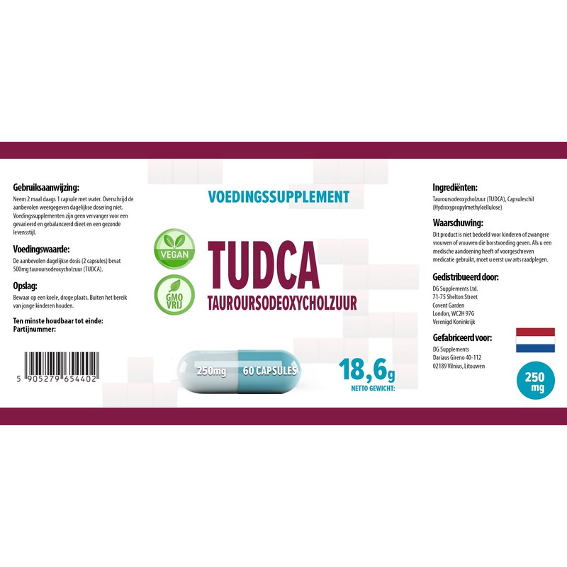 TUDCA (Tauroursodeoxycholic acid) 250 mg 60 Vegan Capsules, High Dosage,