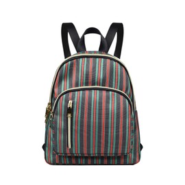 YANAIER Women Mini Backpack Purse Waterproof Nylon Anti-Theft Lightweight School Bags Casual Backpack for Ladies Girls Redgreen Stripe