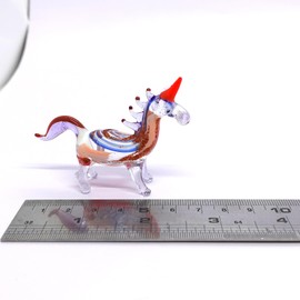 Sansukjai Unicorn Tiny Miniature Figurines Hand Blown Glass Art Fantasy Animals Collectible Gift Home Décor (Blue Orange)