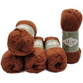 5 x 100 g Ilkadim Export Alpaca Royal Knitting Wool, 500 g Knitting Yarn Plain with 15% Alpaca Wool (Brown 597)