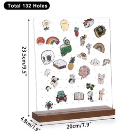TOLIDA 2pcs 132 Holes Acrylic Enamel Pins Storage Holders - Clear Earrings Display Stand with Walnut Base, Acylic Display Pegboards for Jewelry, Brooches, Award Badges, Earrings Studs