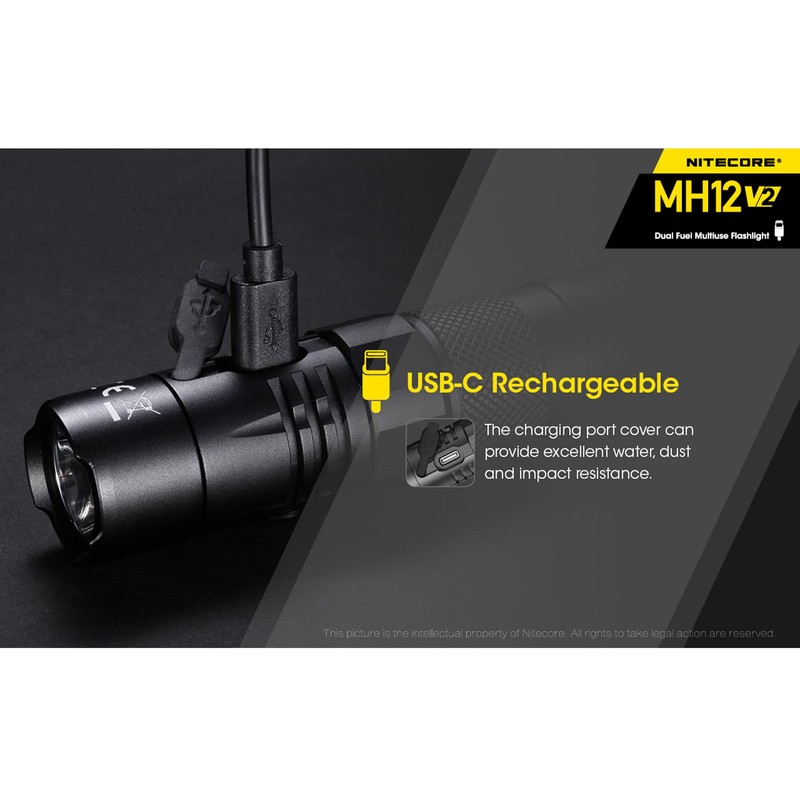 Nitecore MH12 v2 1200 Lumen USB-C Rechargeable Tactical Flashlight with
