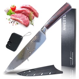 NWESTUN Chef Knife, Premium 8 inch Chefs Knife Hand with Gift Box & Pocket Knife Sharpener High Carbon Steel Meat Cleaver Knife Multipurpose Chef Knives for Home, Outdoor, Camping, BBQ