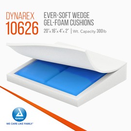 Dynarex 10626 Ever-Soft Wedge Gel-Foam Cushion, Angled Design Wheelchair Cushion for Seated Posture, 300 lb Weight Capacity, Blue/Grey, 20" x 16" x 4" x 2"