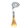 Wooden-handled potato masher, made of high-quality stainless steel, with a