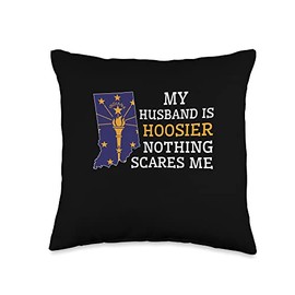 Wedding & Married with Hoosier Nothing Scares Me My Husband is Hoosier Wife Indiana Throw Pillow, 16x16, Multicolor