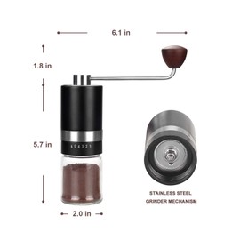 VEVOK CHEF Manual Coffee Grinder Hand Coffee Grinder 6 Adjustable Setting Stainless Steel Conical Burr Mill Portable Hand Crank Coffee Bean Grinder Ultra Fine for Espresso Gift