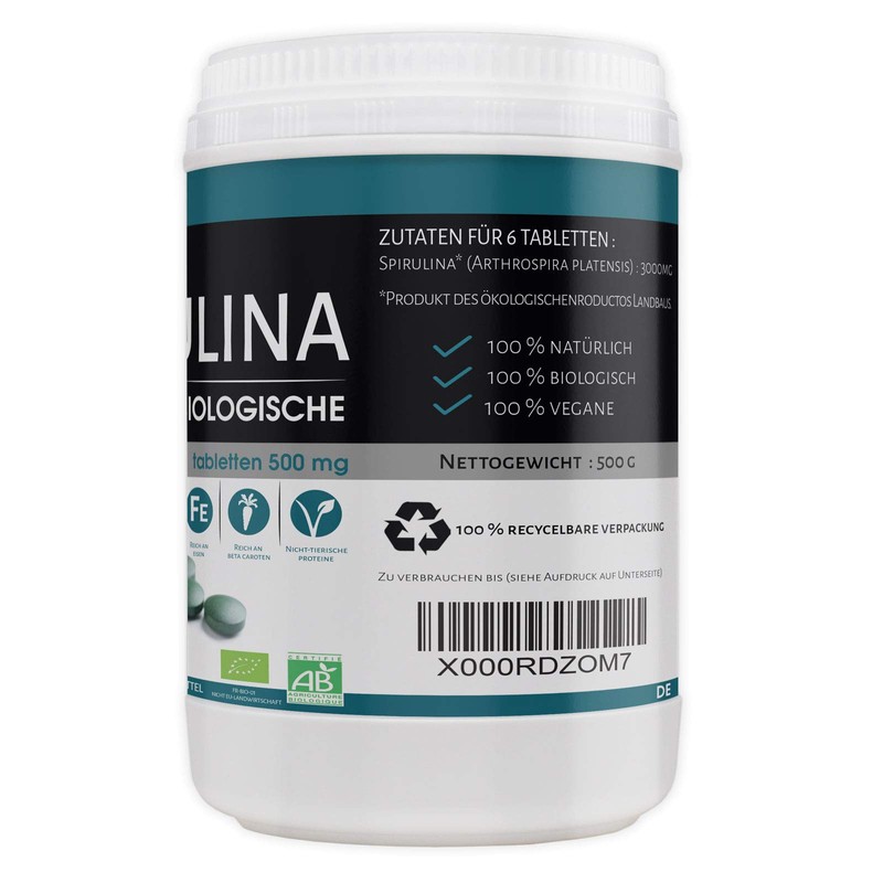Spirulina Organic 500 mg – 1000 Tablets