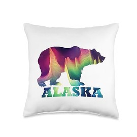 Alaska Bear Northern Lights by SRD Alaska Bear Northern Lights Aurora Borealis Nature Sky Women Throw Pillow, 16x16, Multicolor