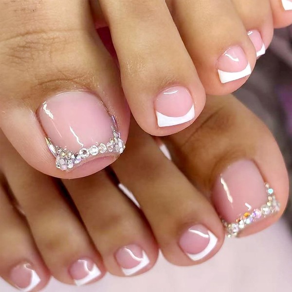 24pcs False Toenails - French Toe Nails - White French