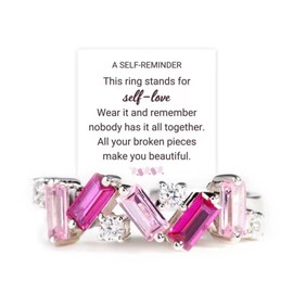 Nobody Has It All Together Band Ring Self Love Ring for Her Broken But Survived Ring All Your Broken Pieces Make You Beautifu Jewelry Gift for Women（RED8）