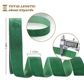 Pretty Jolly Green Velvet Ribbon 1 1/2 Inch x 25Yd Glitter Ribbon for Gift Wrapping Single Face Sparkly Ribbon Roll for Christmas Tree Wreath Decoration Hair Bow Ribbons for Crafts