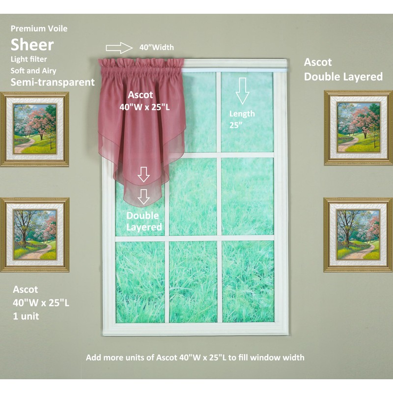 Today's Curtain Emelia Original Voile Ascot 25", Mauve, 40" W