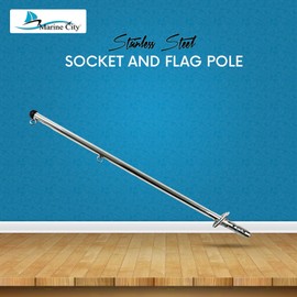 MARINE CITY 316 Stainless Steel Rail Mount Flag Staff Pole - Bright Polished Finish, Ideal for Boats, Yachts, Marines, RVs, Fishing Boats (32 Inch Pole + Socket)
