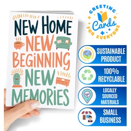 New Home Card - Housewarming Card for New Homeowners - Apartment Congratulations - Congrats on Your New Home - Moving House for Couples, Family - New Beginning and Memories