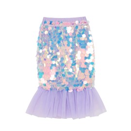 Toddler Girl Sequin Pencil Skirt with Pleated Layered Tulle Mermaid Tail Skirts for Birthday Princess Party Purple 140