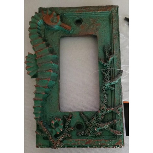 De Leon (2)Seahorse Single Rocker Switch Cover Plate DeLeon Turquoise/Copp