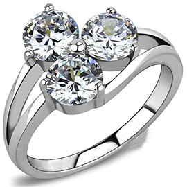 Jude Jewelers Stainless Steel Three-Stone Wedding Engagement Anniversary Ring (Silver, 13)