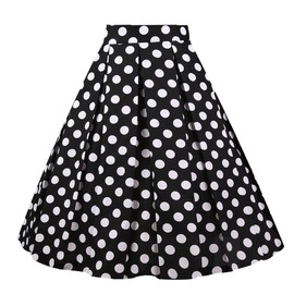 Girstunm Women's Pleated Vintage Skirt Floral Print A-line Midi Skirts with Pockets Black-White-Dot XX-Large