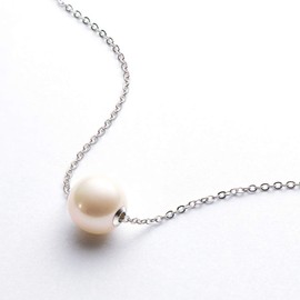 DENGGUANG 18K Gold White Pearl Pendant Necklace June Birthstone 9.5-10mm Freshwater Cultured Single Pearl Necklace with White Gold Plated Silver Chain Gifts for Women Wife Mom Valentines Day