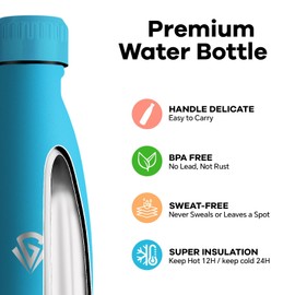 Grsta Stainless Steel Water Bottle, 500 ml Children's Drinking Bottle, BPA-Free, Leak-Proof, 24 Hours Cold & 12 Hours Warm, Metal Water Bottle, Double Walled, for School, Travel, Camping, Office