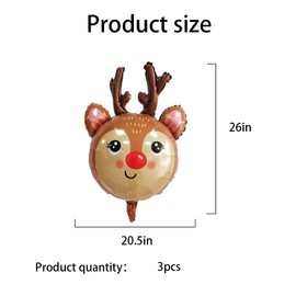 Reindeer Balloons Christmas Foil Balloons for Reindeer Themed Party Decoration Supplies Christmas Birthday Decoration Decor Ballons Arch Kits Party Balloon Set 3pcs