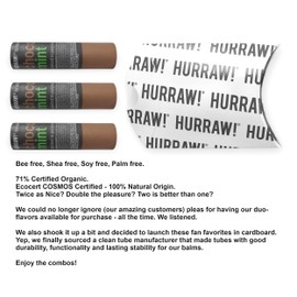 Hurraw! Chocolate & Mint Lip Balm, 3 Pack: Plastic-Free with new cardboard push-up tube. Certified Organic, All Natural Origin, Vegan & Cruelty Free. Gluten, Bee, Shea, Soy & Palm Free. Made in USA
