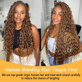 Miss Lee Human Braiding Hair for Boho Knotless Braids Bulk Curly Bundles Human Hair for Micro Braiding Wet and Wavy Water Wave No Weft Human Hair Extension for Box Boho Braids 100g with 2 Bundles 27#